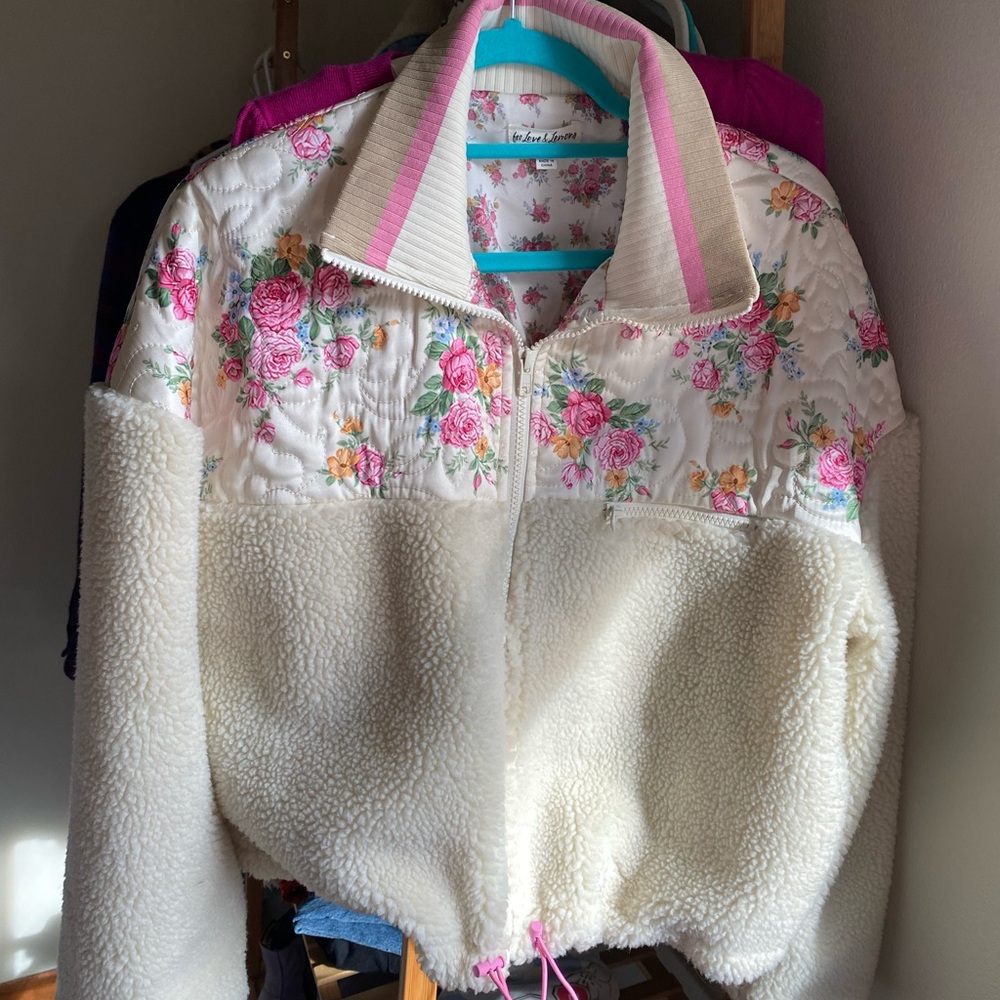 For Love & Lemons Floral Sherpa Jacket
